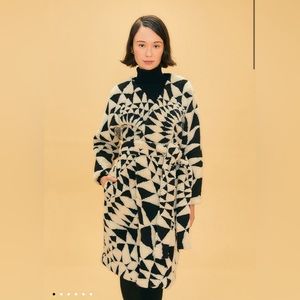 Farm Rio Black & White Heart Deco Maxi Fleece Coat